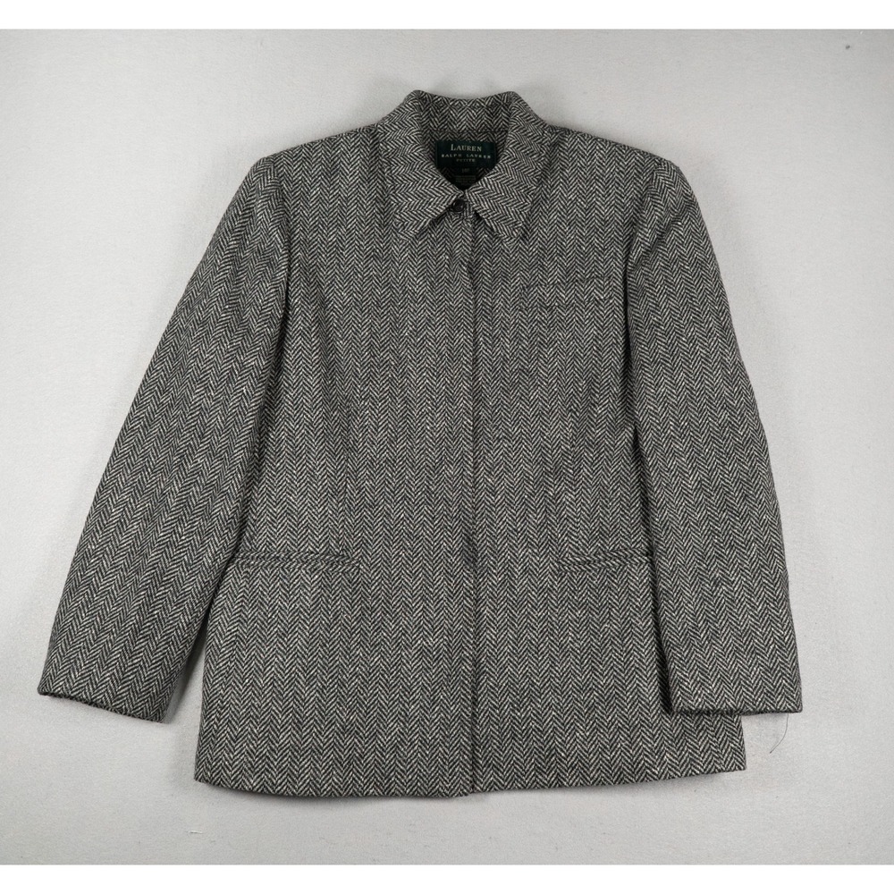 Lauren Ralph Lauren Womens Blazer 14P Herringbone Lambswool Grey Petite Jacket